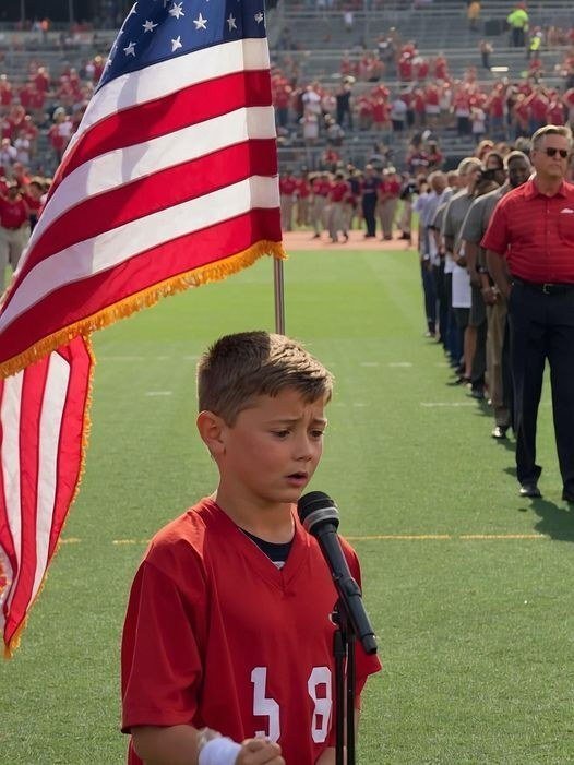 A talented 10-year-old boy sings the national anthem